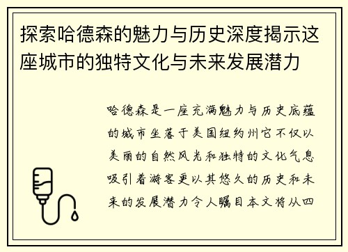 探索哈德森的魅力与历史深度揭示这座城市的独特文化与未来发展潜力
