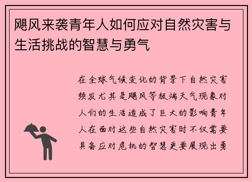 飓风来袭青年人如何应对自然灾害与生活挑战的智慧与勇气