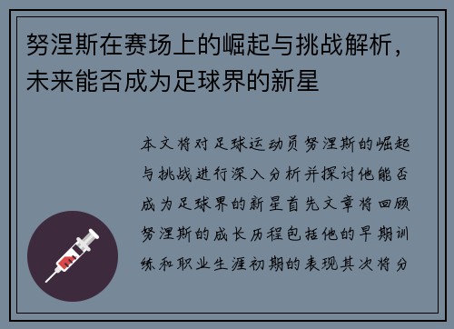 努涅斯在赛场上的崛起与挑战解析，未来能否成为足球界的新星