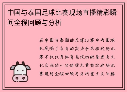中国与泰国足球比赛现场直播精彩瞬间全程回顾与分析