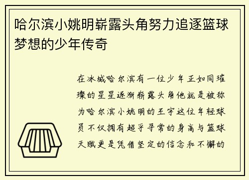 哈尔滨小姚明崭露头角努力追逐篮球梦想的少年传奇