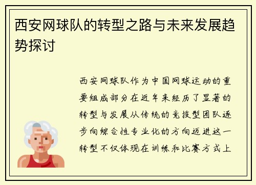 西安网球队的转型之路与未来发展趋势探讨